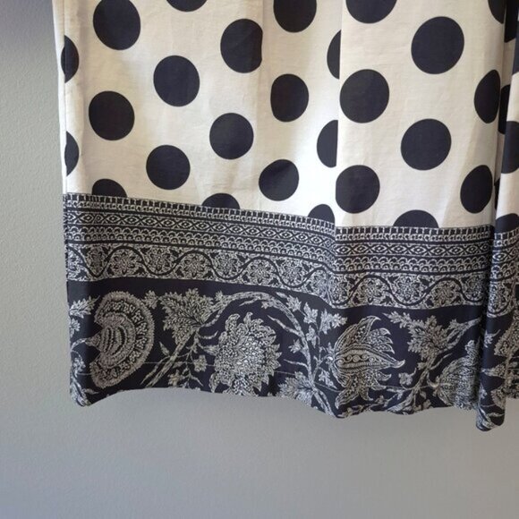 EUC Julietta ecru & black polka dot & floral jacquard print pleated culottes M L - Picture 6 of 6